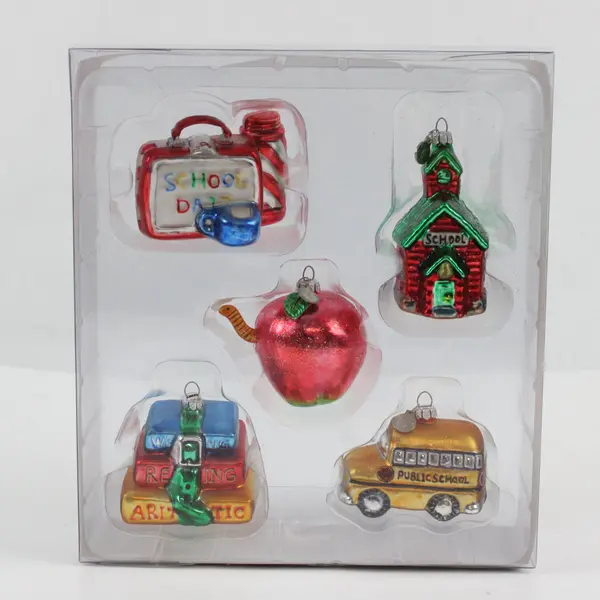 Set of 5 Dept 56 Mini Blown Glass School Christmas Ornaments