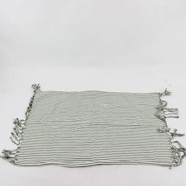 Lot of 2 Mudpie Green and White Striped Fringe Kitchen Towels