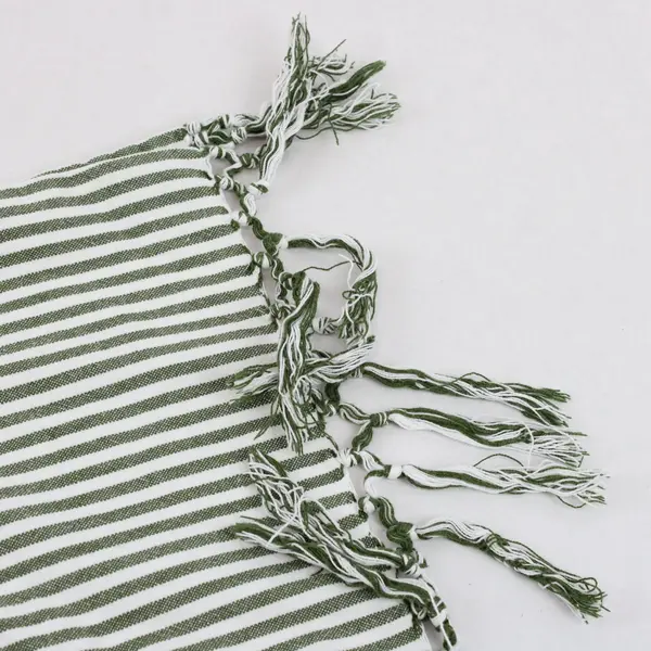 Lot of 2 Mudpie Green and White Striped Fringe Kitchen Towels