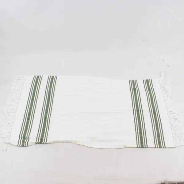 Lot of 2 Mudpie Green and White Striped Fringe Kitchen Towels
