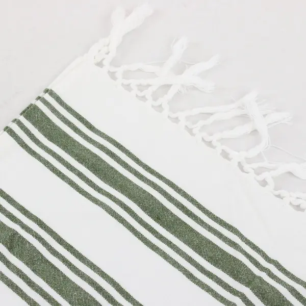 Lot of 2 Mudpie Green and White Striped Fringe Kitchen Towels