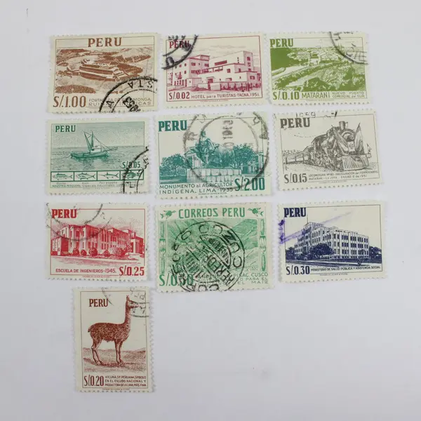 Lot of 9 Used Peru Stamps 1952-53 Scott 457-466