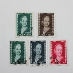 Lot Of 5 Argentina 1952 Eva Peron Stamps Used