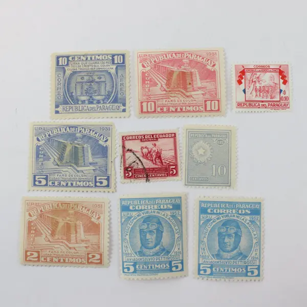 Lot of 9 Vintage 1950s Stamps Paraguay Ecuador Mixed Used Mint Hinged