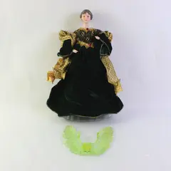 Vintage Angel Tree Topper Emerald Green Velvet Gown Gold Trim 17in