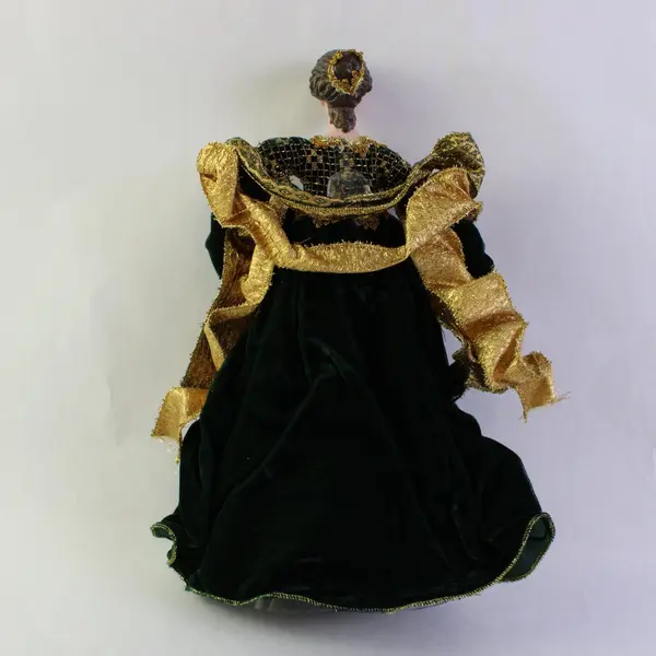 Vintage Angel Tree Topper Emerald Green Velvet Gown Gold Trim 17in