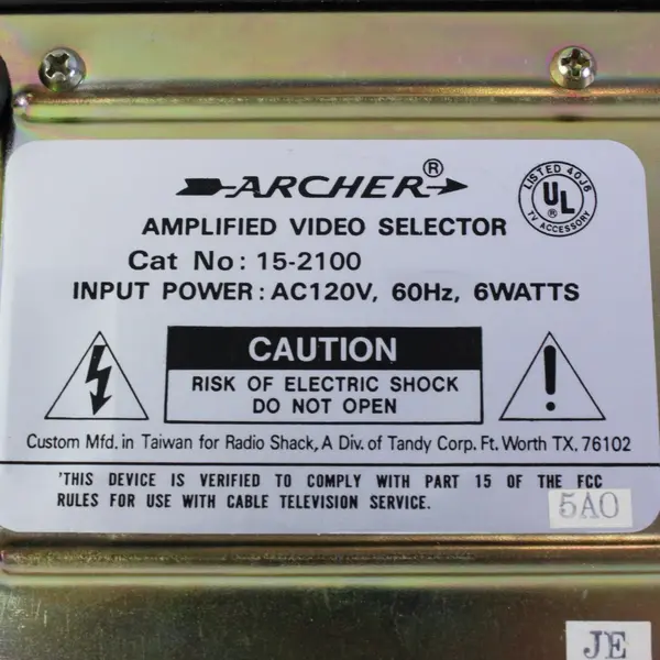 Vintage Archer Amplified Video Selector Switch Cat No 15-2100