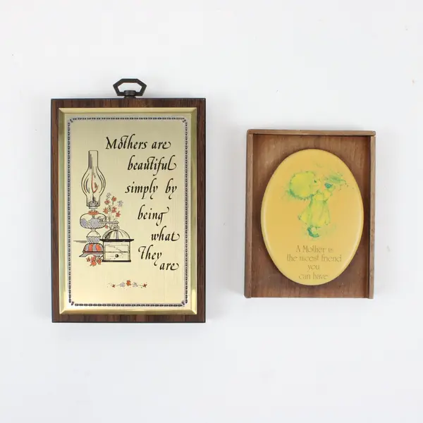 Lot of 2 Wooden Mother's Sentimental Plaques Metal Accent Decor