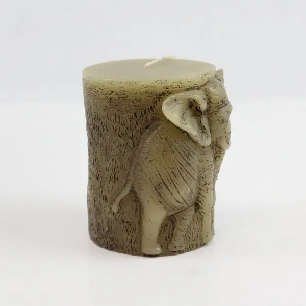 Decorative 3D Carved Elephant Pillar Candle 3x3x4 in