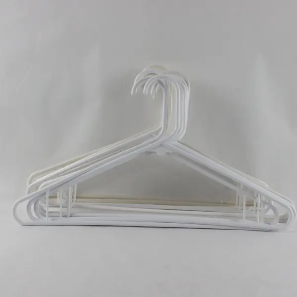 Lot of 10 White Plastic Clothes Hangers with Hooks for Tops & Pants