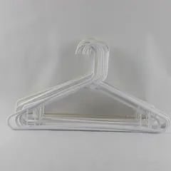 Lot of 10 White Plastic Clothes Hangers with Hooks for Tops & Pants