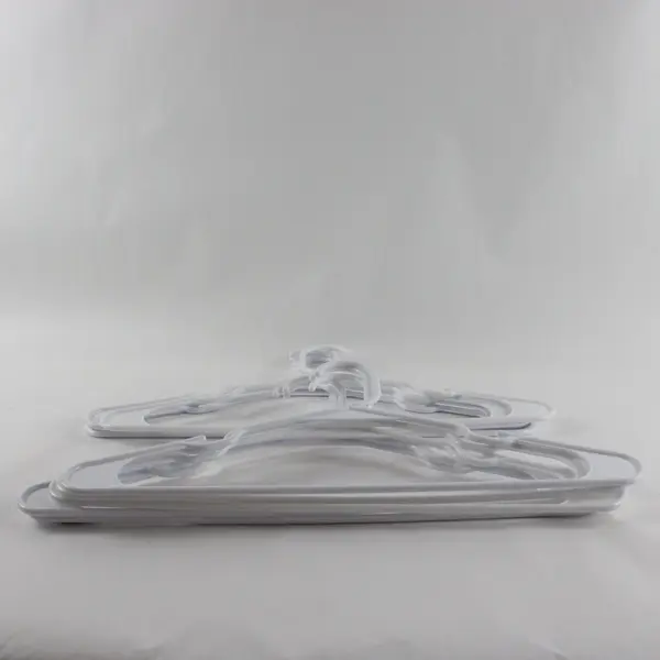 Lot of 10 White Plastic Clothes Hangers with Hooks for Tops & Pants