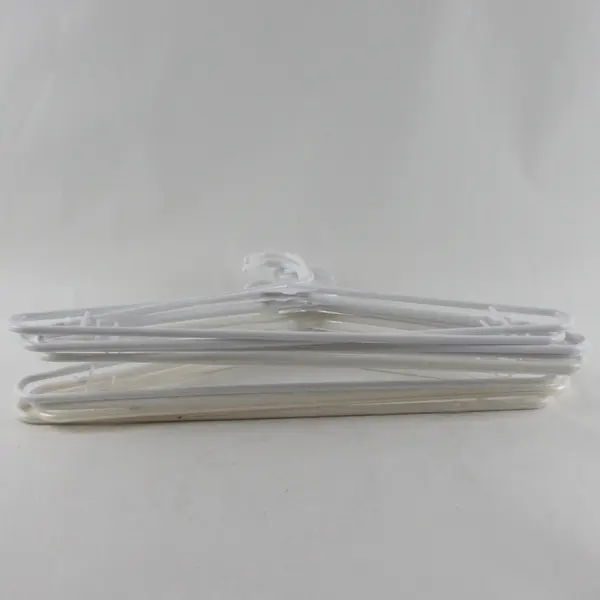 Lot of 10 White Plastic Clothes Hangers with Hooks for Tops & Pants