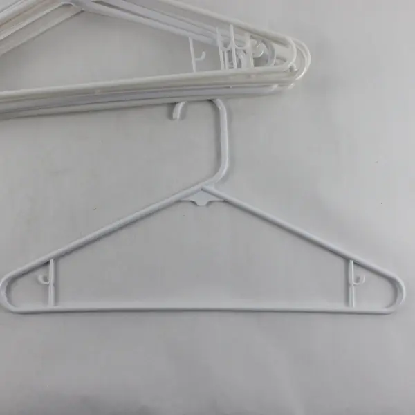 Lot of 10 White Plastic Clothes Hangers with Hooks for Tops & Pants