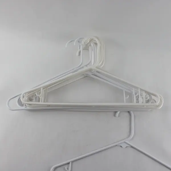 Lot of 10 White Plastic Clothes Hangers with Hooks for Tops & Pants