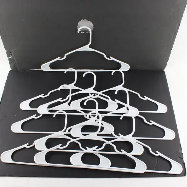 Lot of 10 White Plastic Clothes Hangers for Tops & Pants