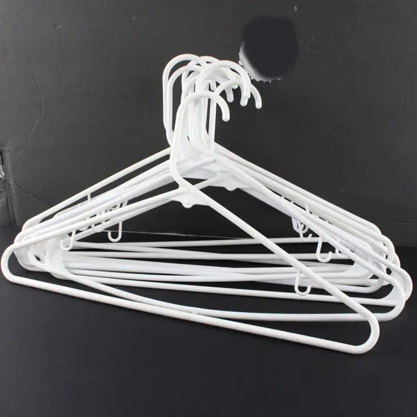 Lot of 10 White Plastic Clothes Hangers Tops Pants Strap Hooks