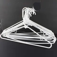 Lot of 10 White Plastic Clothes Hangers Tops Pants Strap Hooks