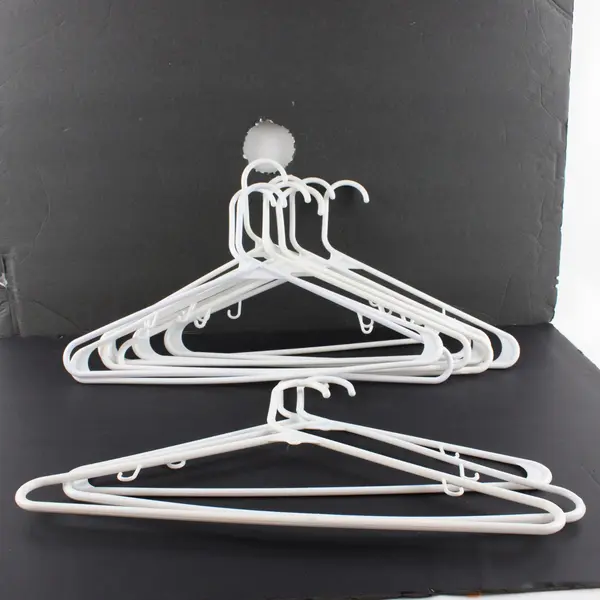 Lot of 10 White Plastic Clothes Hangers Tops Pants Strap Hooks