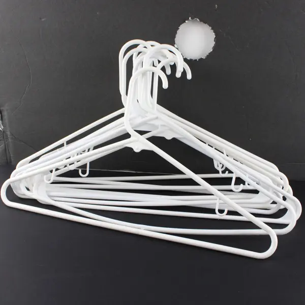 Lot of 10 White Plastic Clothes Hangers Tops and Pants Strap Hooks