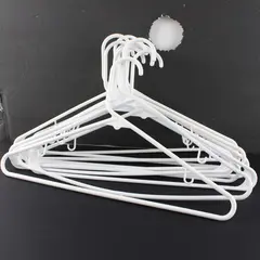 Lot of 10 White Plastic Clothes Hangers Tops and Pants Strap Hooks