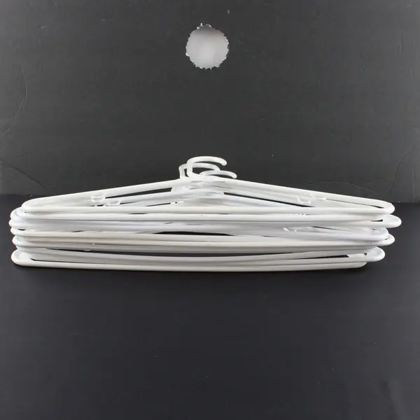 Lot of 10 White Plastic Clothes Hangers Tops and Pants Strap Hooks