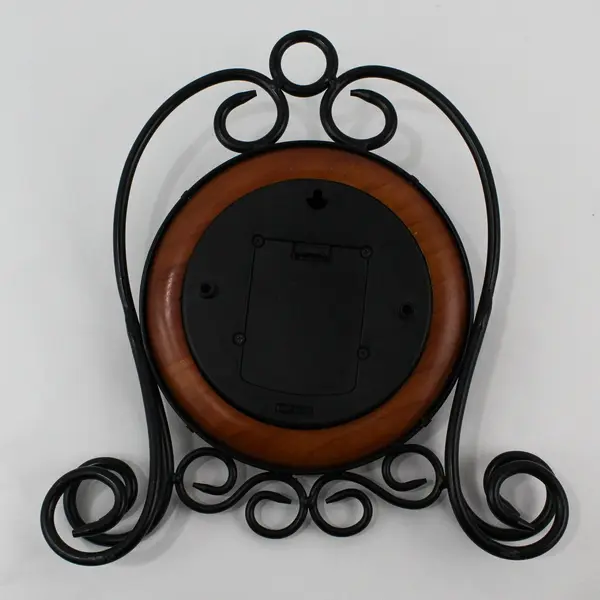 Wrought Iron And Wood Hanging Battery Operated Wall Clock