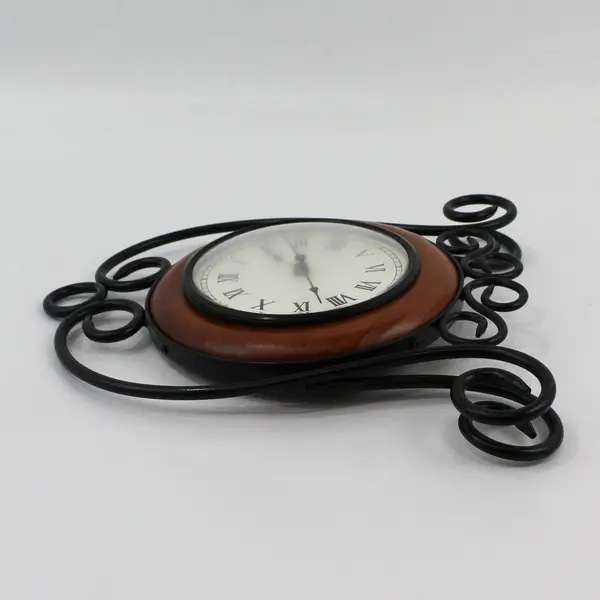 Wrought Iron And Wood Hanging Battery Operated Wall Clock