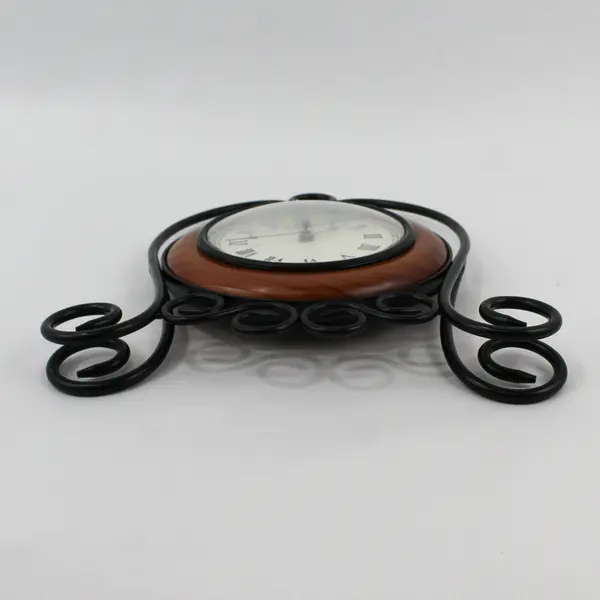 Wrought Iron And Wood Hanging Battery Operated Wall Clock
