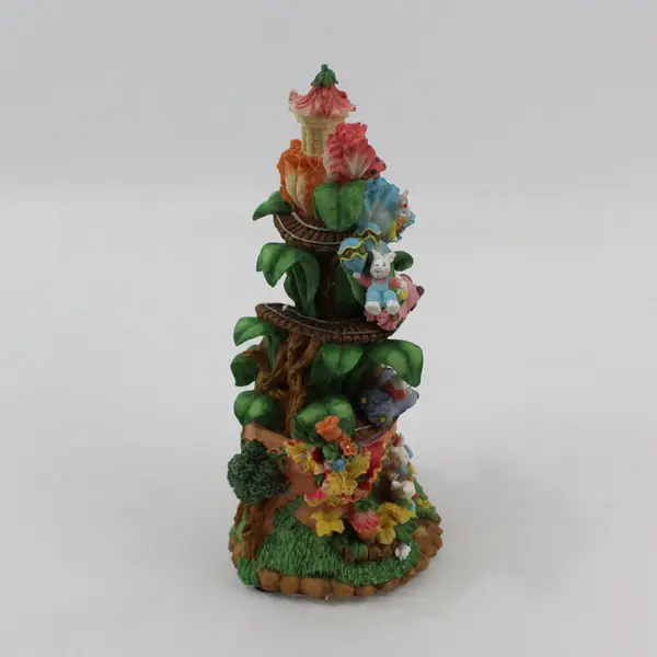 Musical And Lighted Easter Bunny Treehouse Figurine W/ Bunnies In Cars On Track 