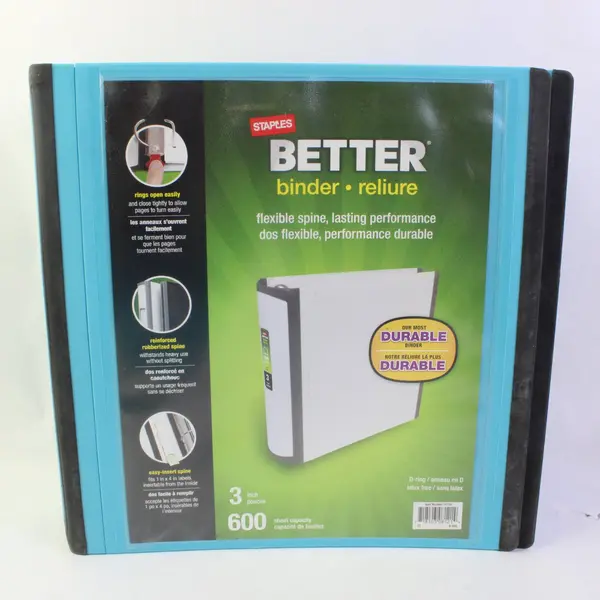Lot of 2 Staples Blue 3" D-Ring Binders School Office Supplies