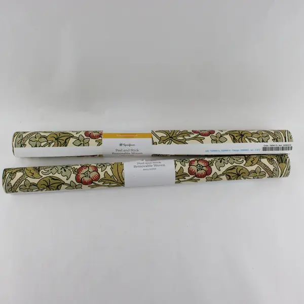 Lot of 2 Spoonflower Peel & Stick Removable Woven Wallpaper Green Floral