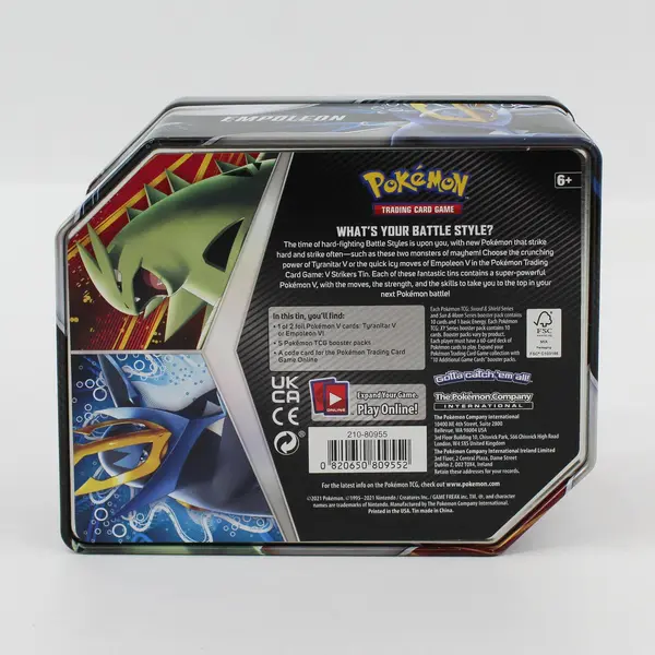 Pokemon TCG V Strikers Tin Empty Storage Box Tyranitar V Empoleon V Art