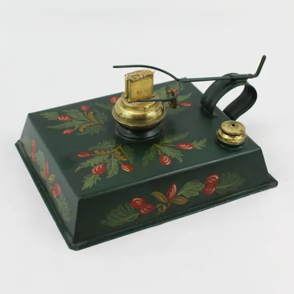 Antique Hand Painted Square Tin Oil Kerosene Lamp No Globe