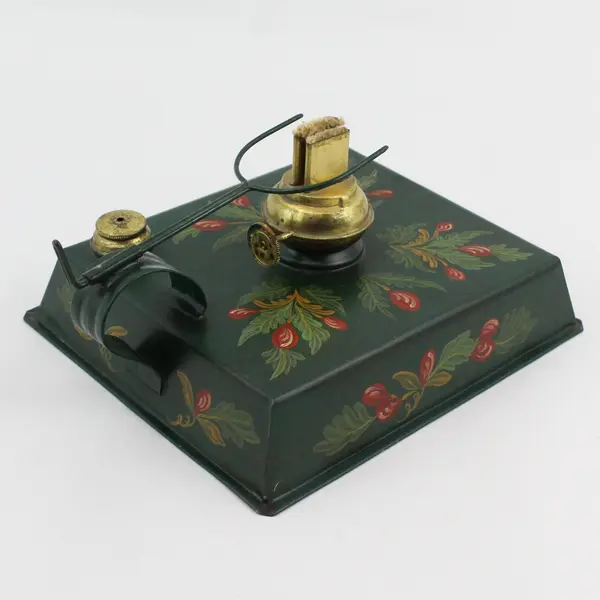 Antique Hand Painted Square Tin Oil Kerosene Lamp No Globe