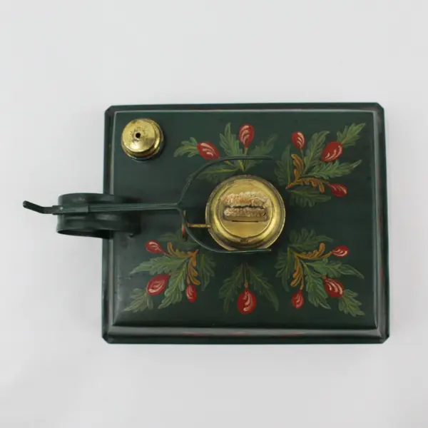 Antique Hand Painted Square Tin Oil Kerosene Lamp No Globe