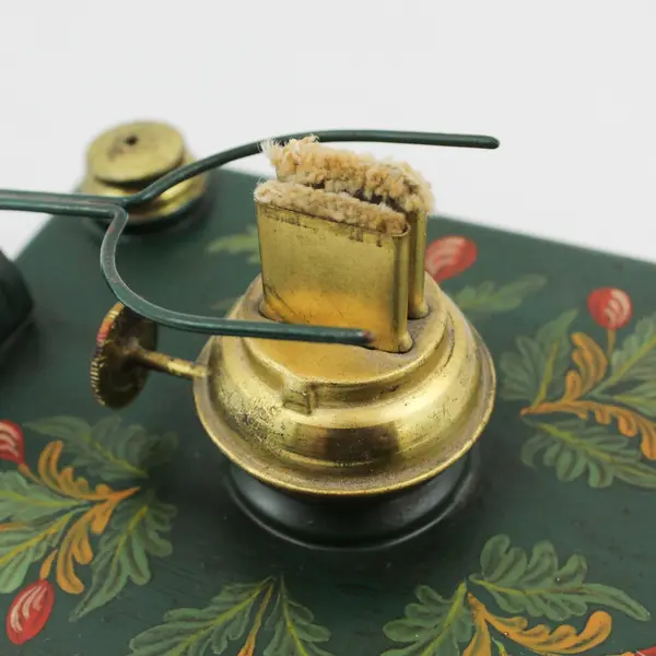 Antique Hand Painted Square Tin Oil Kerosene Lamp No Globe