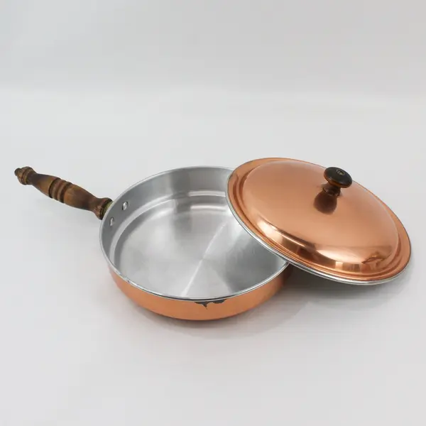Vintage MCM Copper And Brass Chafing Dish With Stand And Sterno Pot