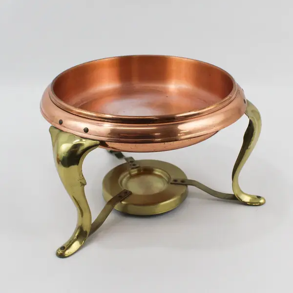 Vintage MCM Copper And Brass Chafing Dish With Stand And Sterno Pot