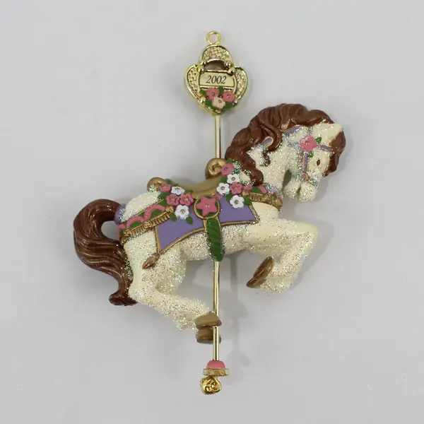  2 Carlton Cards Heirloom Christmas-Go-Round Carousel Horse Ornaments 1998 2002