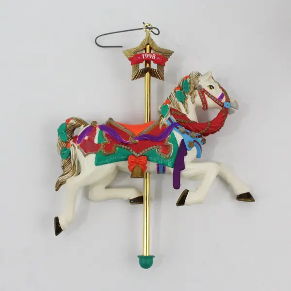  2 Carlton Cards Heirloom Christmas-Go-Round Carousel Horse Ornaments 1998 2002