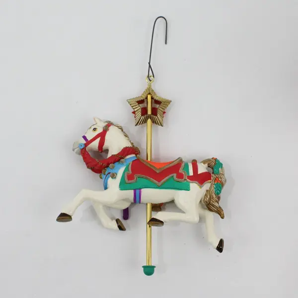  2 Carlton Cards Heirloom Christmas-Go-Round Carousel Horse Ornaments 1998 2002