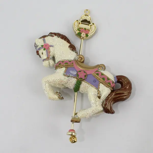  2 Carlton Cards Heirloom Christmas-Go-Round Carousel Horse Ornaments 1998 2002