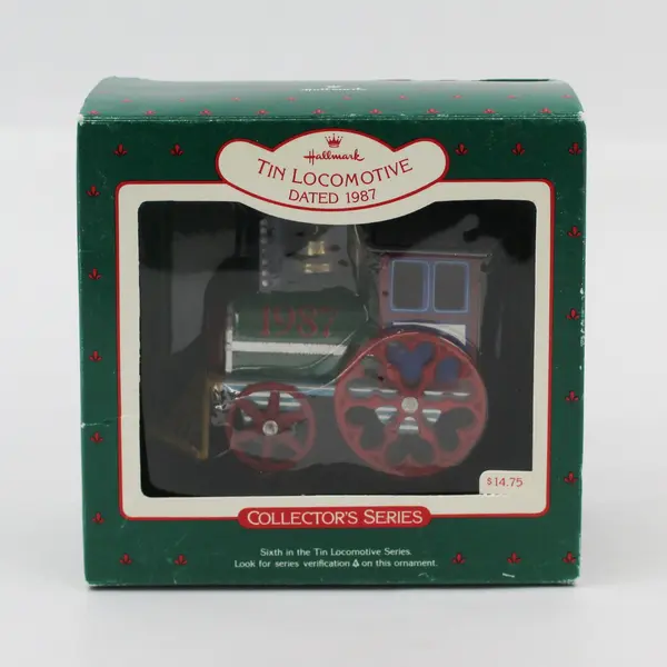 Hallmark 1987 Tin Locomotive Train Ornament Original Box Vintage QX-484-9