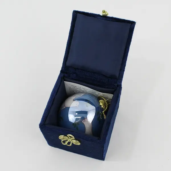 Li Bien Vintage Reverse Painted Glass Blue Dove Christmas Ornament w/ Box