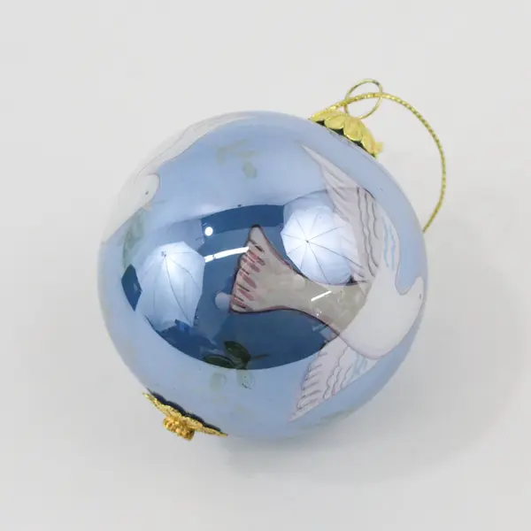 Li Bien Vintage Reverse Painted Glass Blue Dove Christmas Ornament w/ Box