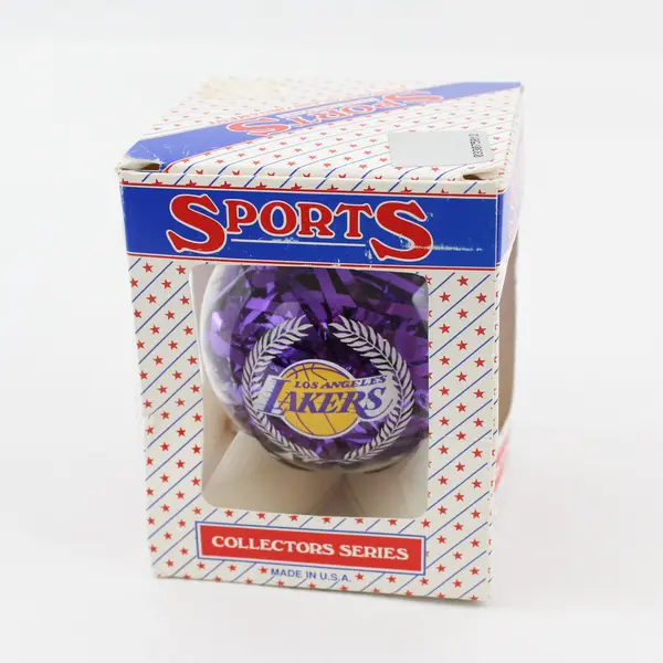 Sports Collector Series LA Lakers Christmas Glass Ball Ornament W Purple Tinsel 