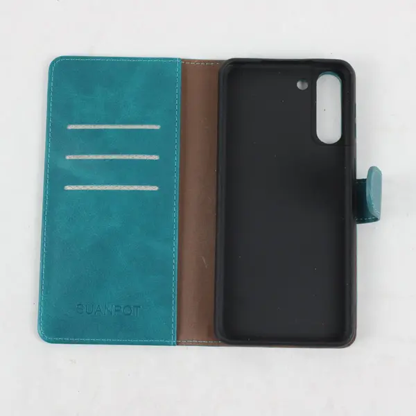 SUANPOT Blue Phone Wallet Folio Case Card Slots Magnetic Galaxy Closure Used