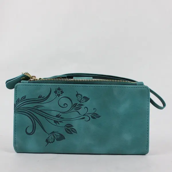 Samsung Galaxy S21 5G Blue Floral Wallet Case Zip-Around Wrist Strap