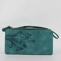 Samsung Galaxy S21 5G Blue Floral Wallet Case Zip-Around Wrist Strap